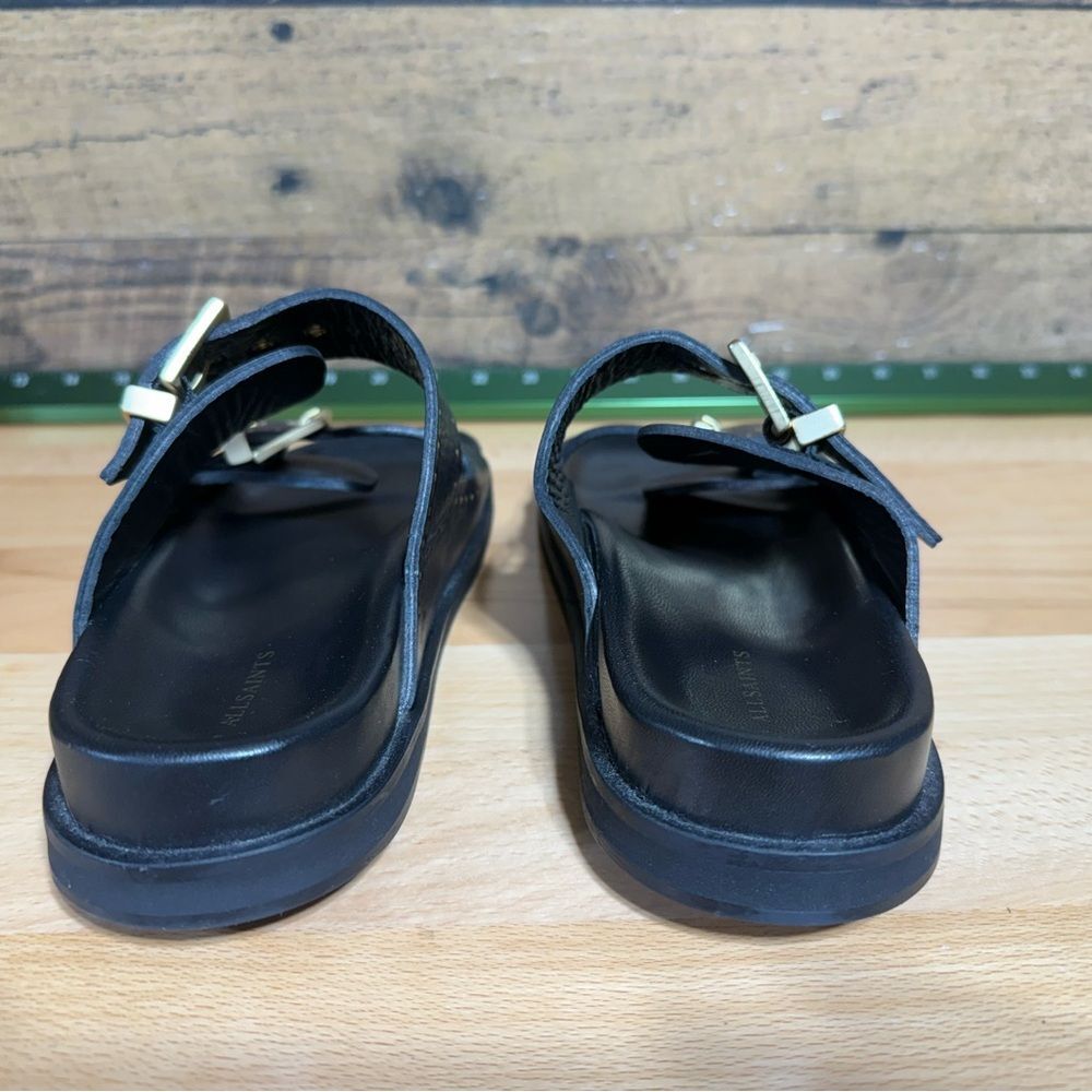 All Saints Black Leather Sandals with Gold Details - Picture 10 of 16